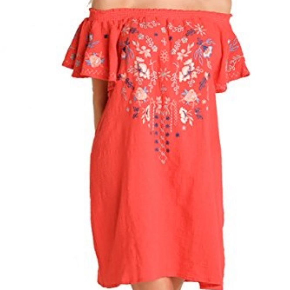 Umgee red floral design off shoulder women's medium